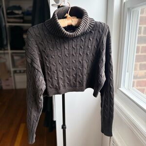 Emory Park Dark Brown Cable Knit Turtleneck Sweater